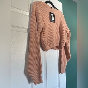 NWT Cropped Pink PrettyLittleThing Blush Wide Sleeve Knitted Sweater